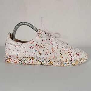 Schutz Anastatsie Paint-Splatter Leather Sneakers in Multicolor, Size 7.5